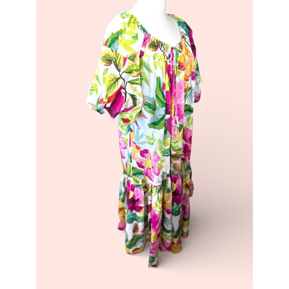 Farm Rio NWT SZ XS Off White Painted Flowers Maxi Dress Off Shoulder Puff Sleeve - Picture 6 of 16